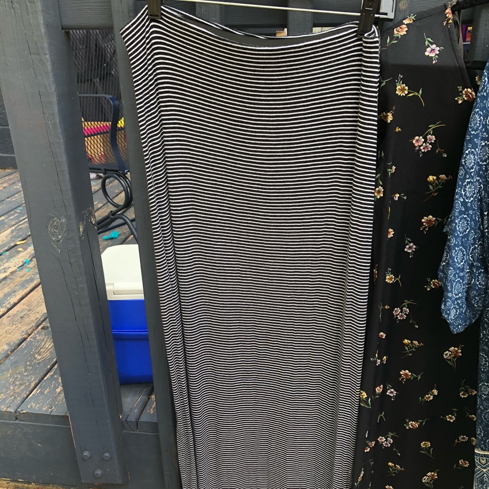Black & White Striped Maxi Skirt with Slit